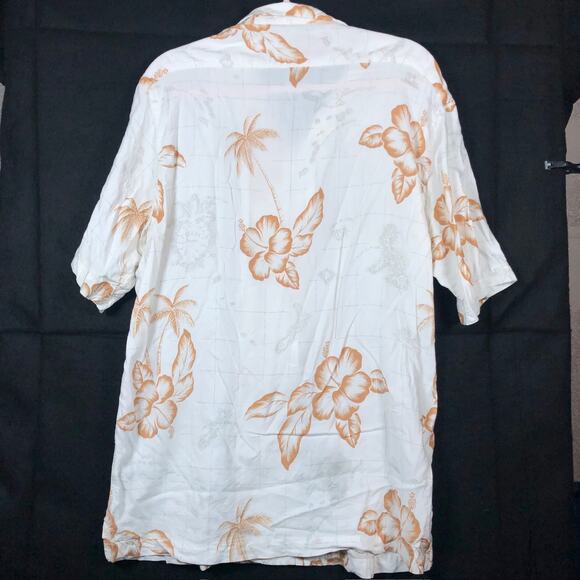 Tommy Bahama Mens Shirt White Gold Hawaiian Camp Vacation Leaf Floral Large - Picture 9 of 11
